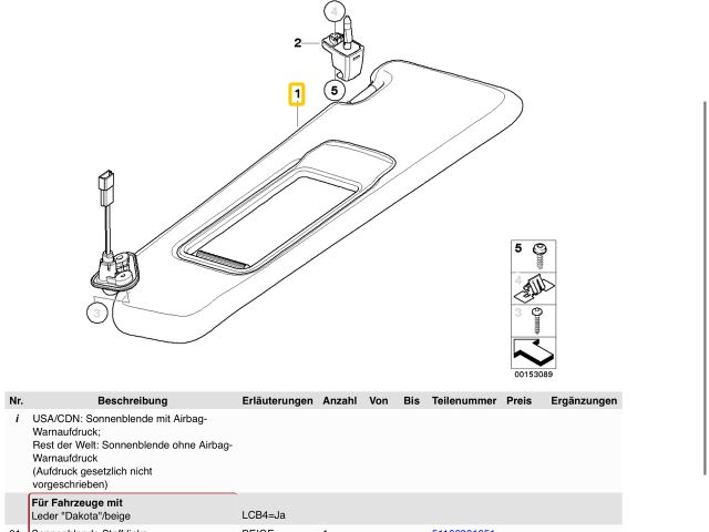 bontott BMW 3 E90 Bal Napellenző