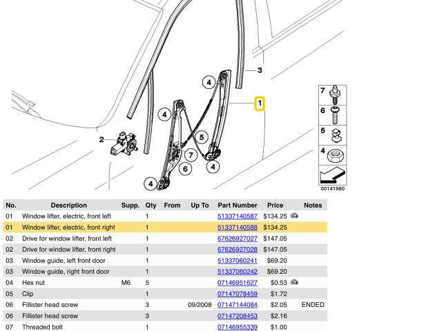 bontott BMW 3 E90 Jobb első Ablakemelő Szerkezet (Elektromos)