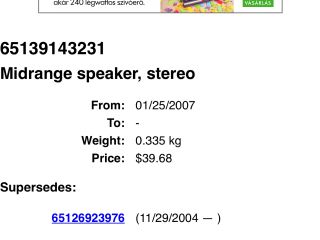 bontott BMW 3 E90 Jobb első Hangszóró