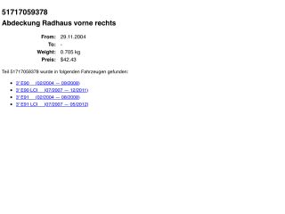 bontott BMW 3 E90 Jobb első Hátsó Dobbetét (Kerékjárati, Műanyag)