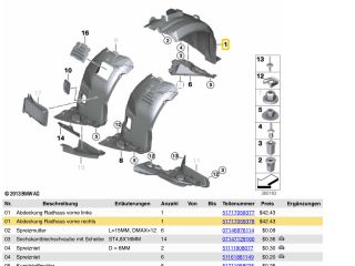 bontott BMW 3 E90 Jobb első Hátsó Dobbetét (Kerékjárati, Műanyag)