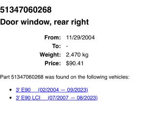 bontott BMW 3 E90 Jobb hátsó Ablak