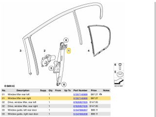 bontott BMW 3 E90 Jobb hátsó Ablakemelő Szerkezet (Elektromos)