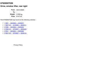 bontott BMW 3 E90 Jobb hátsó Ablakemelő Szerkezet (Elektromos)