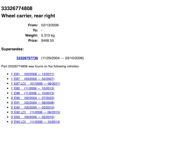 bontott BMW 3 E90 Jobb hátsó Csonkállvány Kerékaggyal