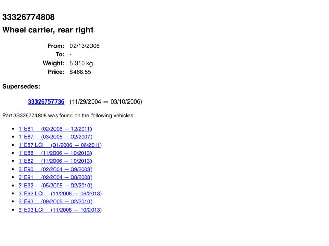 bontott BMW 3 E90 Jobb hátsó Csonkállvány Kerékaggyal