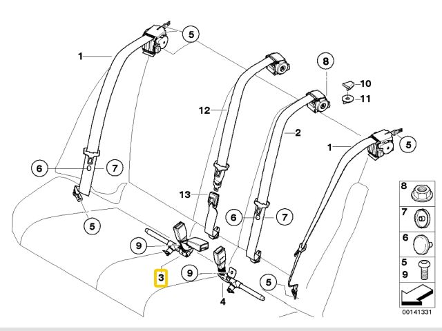 bontott BMW 3 E90 Jobb hátsó Övfeszítő