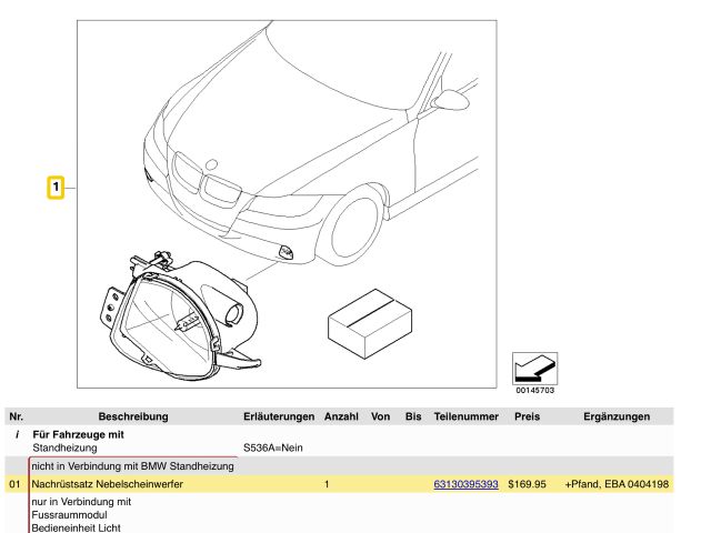 bontott BMW 3 E90 Jobb Ködfényszóró