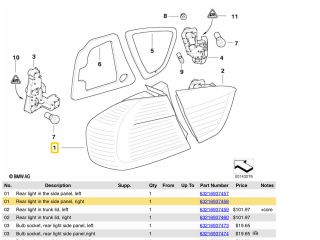 bontott BMW 3 E90 Jobb Külső Hátsó Lámpa