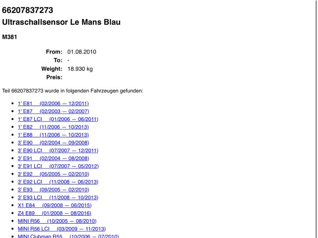 bontott BMW 3 E90 Tolatóradar Fej