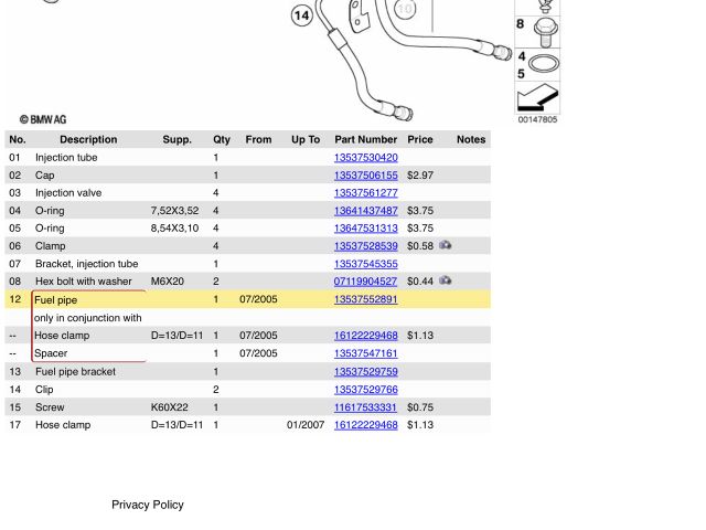 bontott BMW 3 E90 Üzemanyagcső