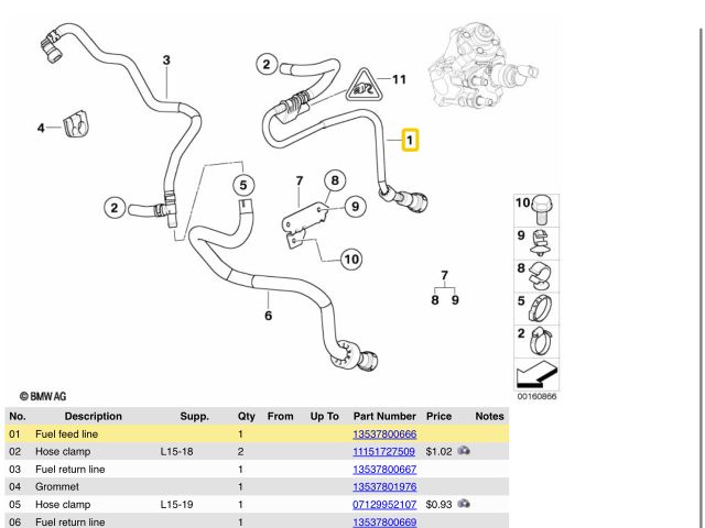 bontott BMW 3 E90 Üzemanyagcső