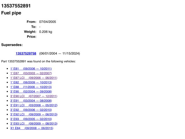 bontott BMW 3 E90 Üzemanyagcső