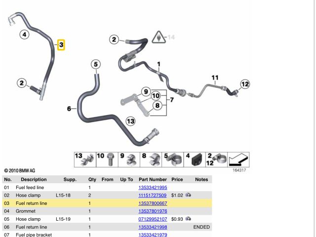 bontott BMW 3 E90 Üzemanyagcső