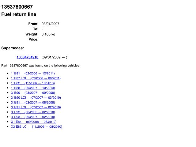 bontott BMW 3 E90 Üzemanyagcső