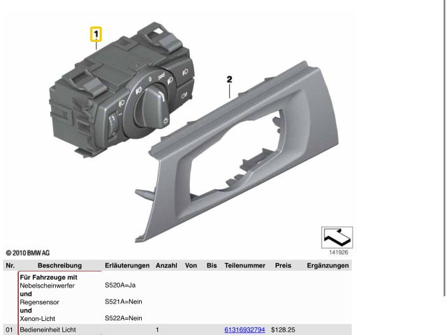 bontott BMW 3 E90 Világítás Kapcsoló