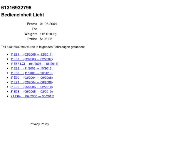 bontott BMW 3 E90 Világítás Kapcsoló