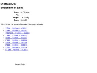 bontott BMW 3 E90 Világítás Kapcsoló