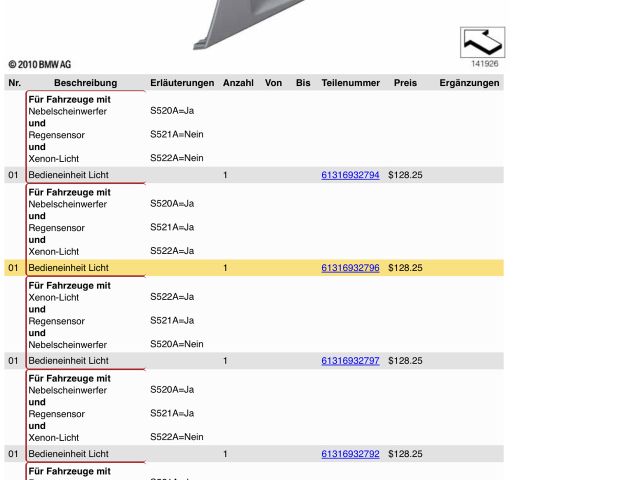 bontott BMW 3 E90 Világítás Kapcsoló