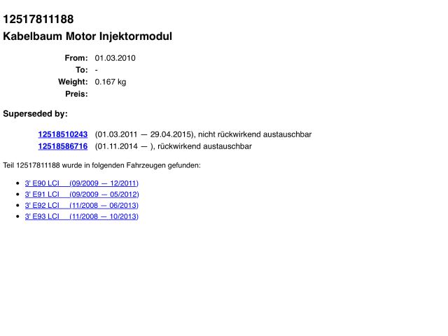 bontott BMW 3 E91 Injektor Kábelköteg