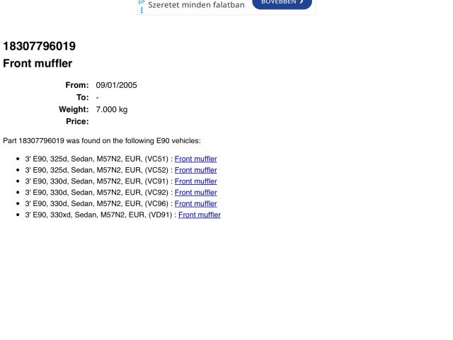 bontott BMW 3 E91 Komplett Kipufogó Rendszer