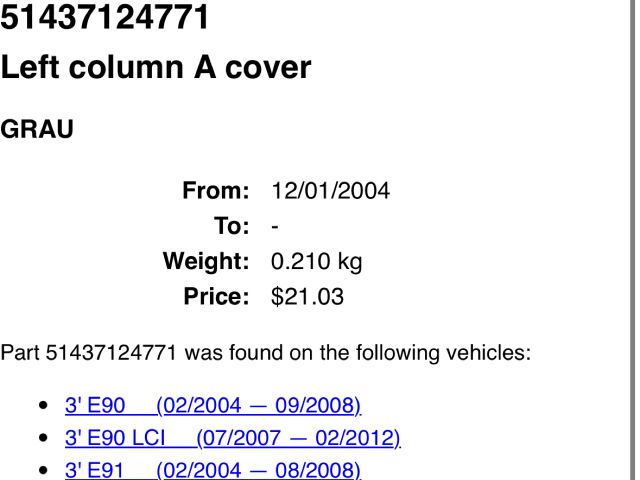 bontott BMW 3 E91 Bal A Oszlop Burkolat