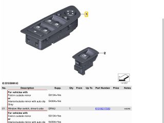 bontott BMW 3 E91 Bal első Ablakemelő Kapcsoló