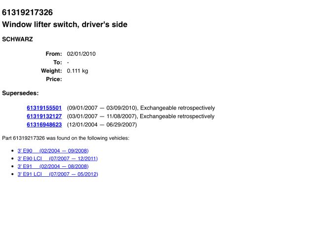 bontott BMW 3 E91 Bal első Ablakemelő Kapcsoló