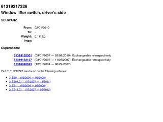 bontott BMW 3 E91 Bal első Ablakemelő Kapcsoló