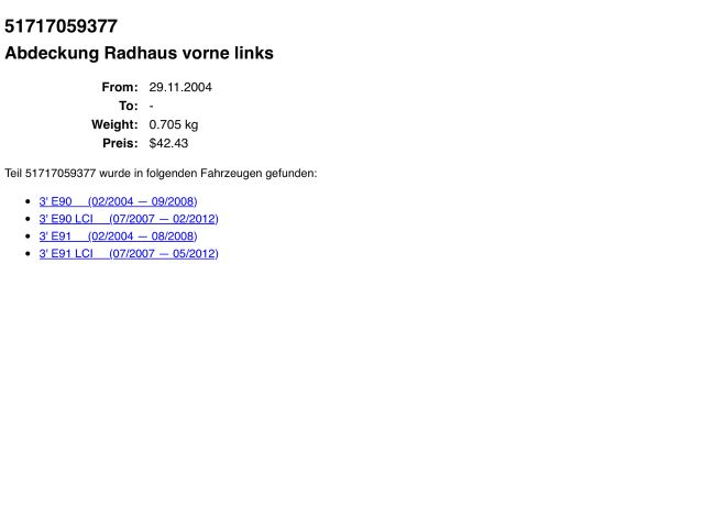 bontott BMW 3 E91 Bal első Hátsó Dobbetét (Kerékjárati, Műanyag)