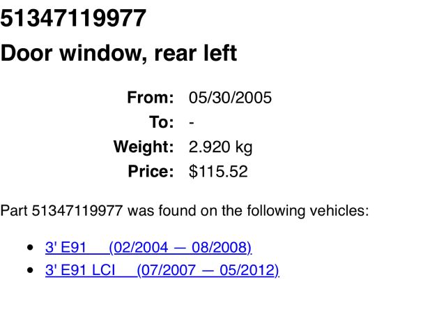 bontott BMW 3 E91 Bal hátsó Ablak