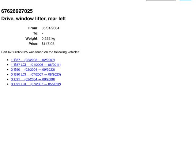 bontott BMW 3 E91 Bal hátsó Ablakemelő Szerkezet (Elektromos)