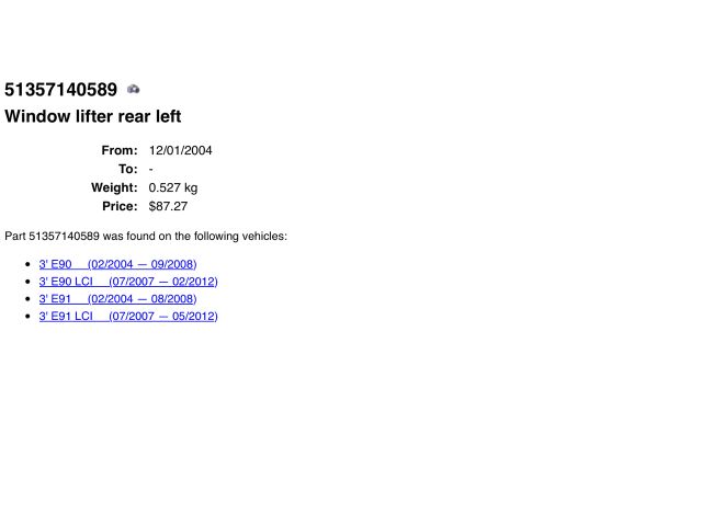 bontott BMW 3 E91 Bal hátsó Ablakemelő Szerkezet (Elektromos)