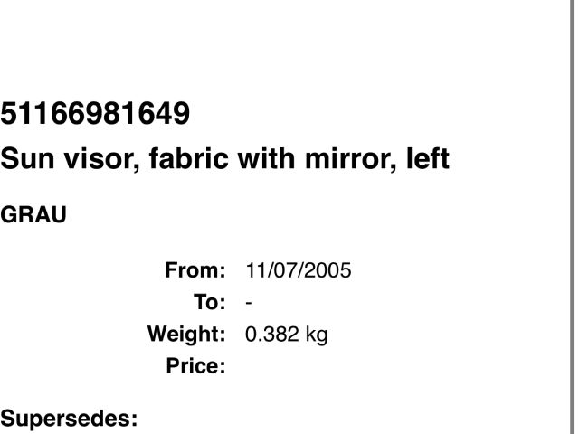 bontott BMW 3 E91 Bal Napellenző