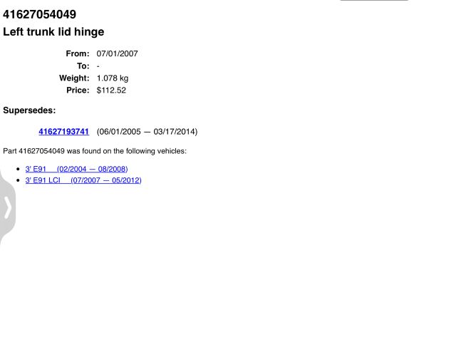 bontott BMW 3 E91 Csomagtérajtó Bal Zsanér