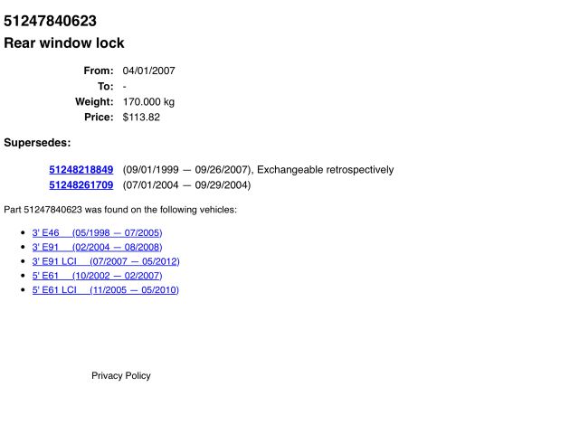 bontott BMW 3 E91 Csomagtérajtó Zárszerkezet