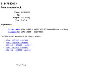 bontott BMW 3 E91 Csomagtérajtó Zárszerkezet