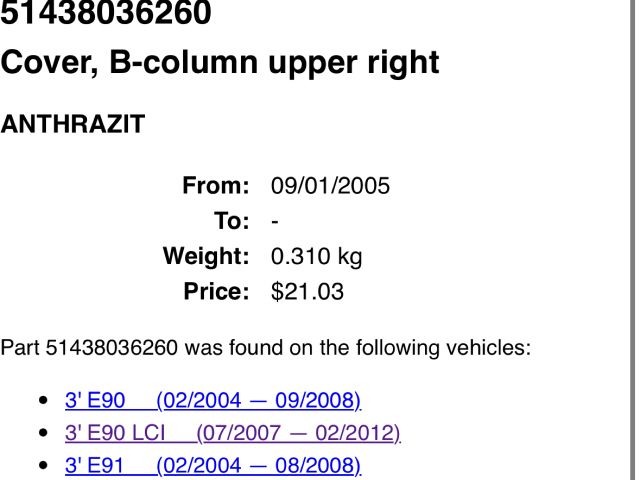 bontott BMW 3 E91 Jobb B Oszlop Burkolat