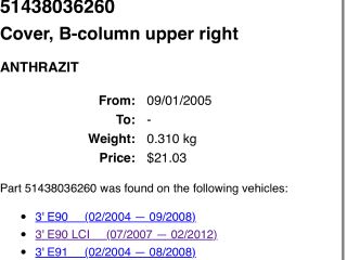 bontott BMW 3 E91 Jobb B Oszlop Burkolat