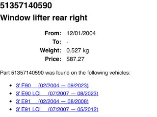 bontott BMW 3 E91 Jobb hátsó Ablakemelő Szerkezet (Elektromos)