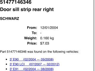 bontott BMW 3 E91 Jobb hátsó Belső Küszöb Burkolat