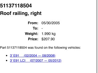 bontott BMW 3 E91 Tetősín Pár