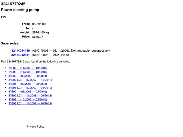 bontott BMW 3 E92 Hidraulika Szivattyú