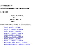 bontott BMW 3 F30-F35 Kardántengely