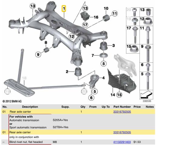 bontott BMW 3 F30-F35 Hátsó Bölcső