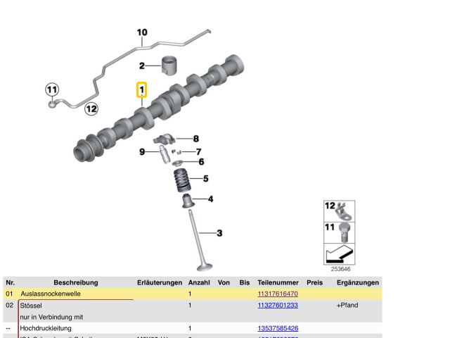 bontott BMW 3 F30-F35 Kipufogó Vezérműtengely