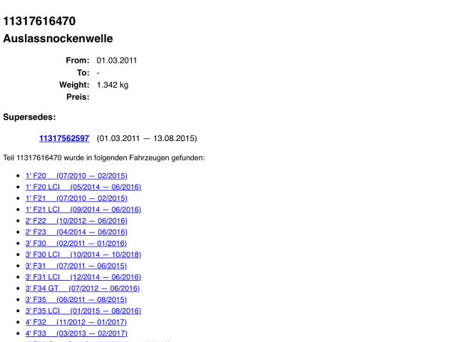 bontott BMW 3 F30-F35 Kipufogó Vezérműtengely