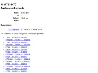 bontott BMW 3 F30-F35 Kipufogó Vezérműtengely