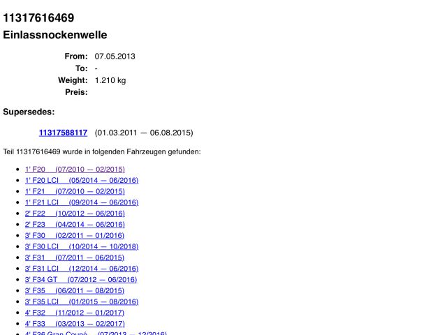 bontott BMW 3 F30-F35 Szívó Vezérműtengely