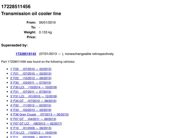 bontott BMW 3 F30-F35 Automata Váltó Olaj Cső